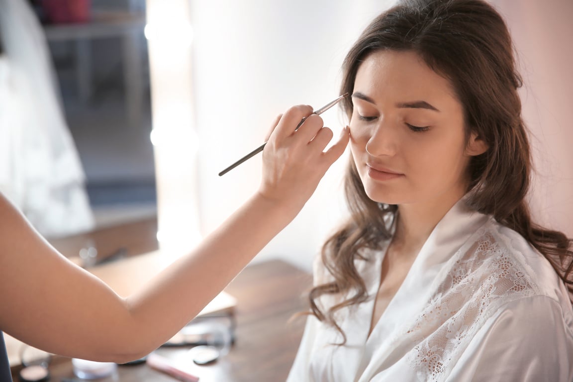 Makeup Artist Doing Makeup of Bride  in Room