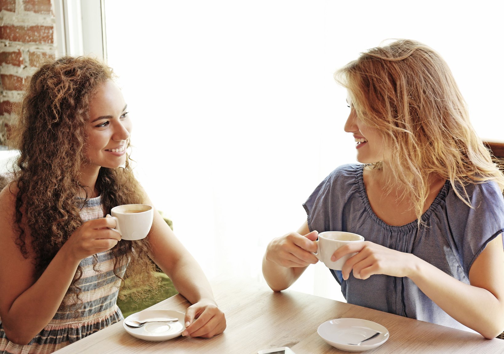 Two Women  Having Coffee in a Cafe