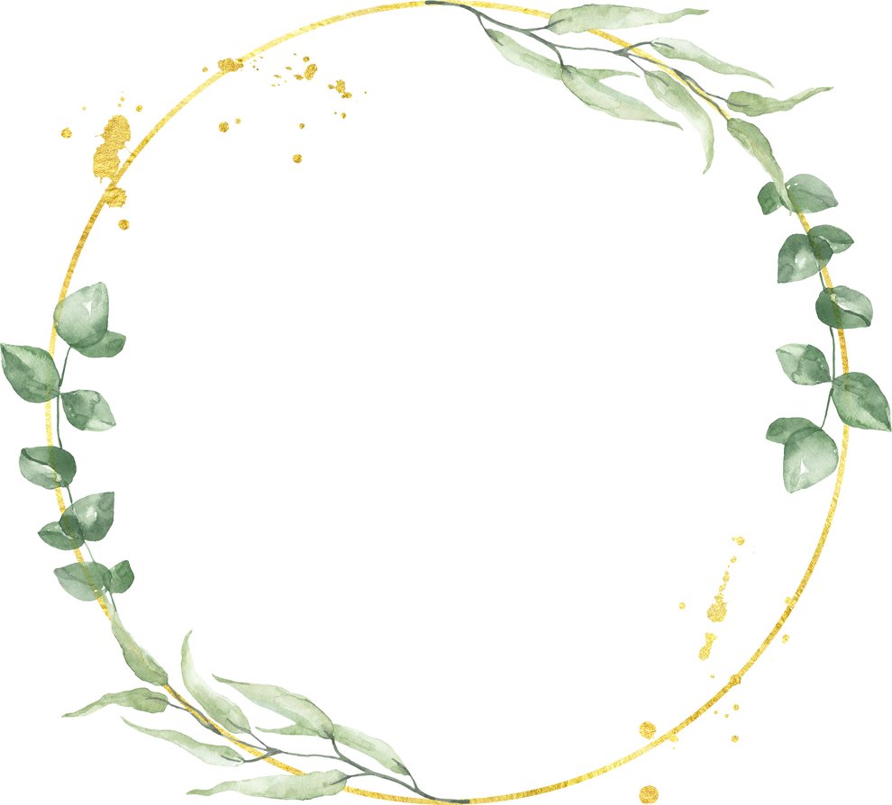 Green foliage frame. Watercolor eucalyptus and greenery wreath with golden hoop